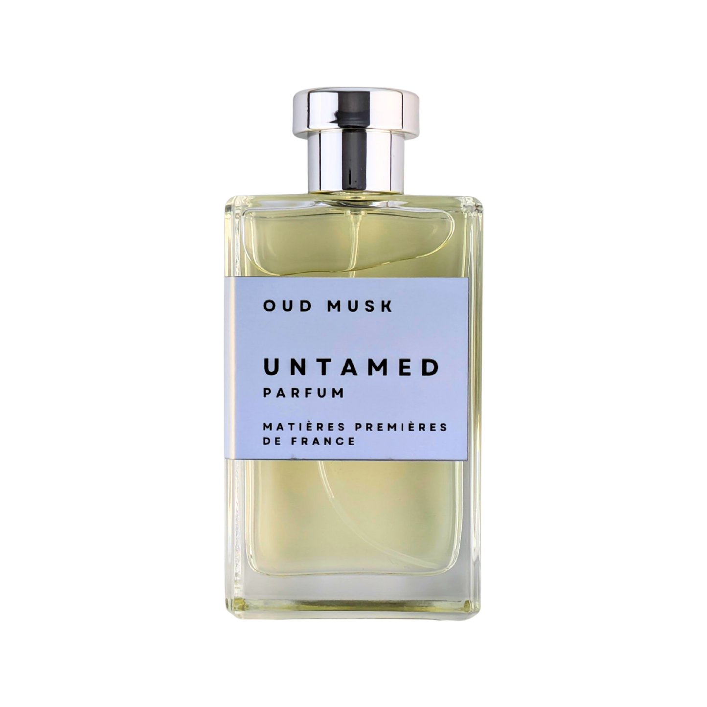Perfume bottle labeled 'Untamed' by Oud Musk on a white background