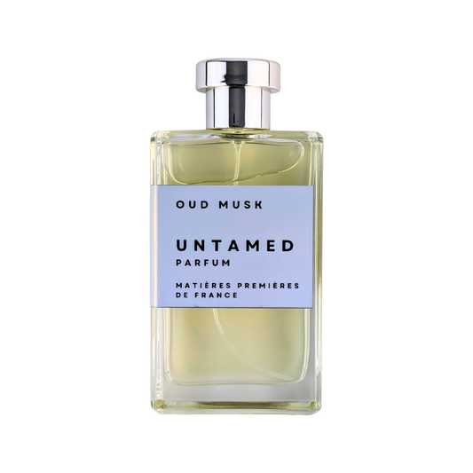 Perfume bottle labeled 'Untamed' by Oud Musk on a white background